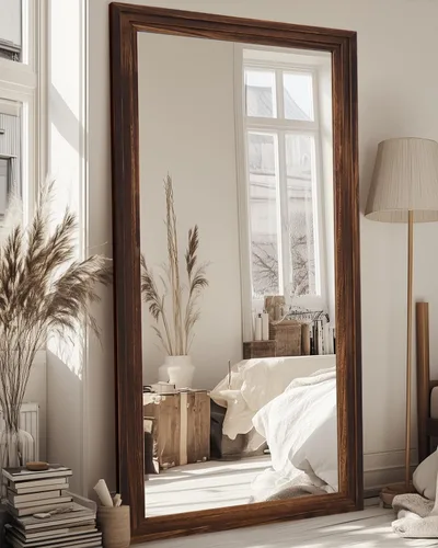 Vista 15 de Espejo de longitud completa, espejo de madera de 71" × 32" con soporte, espejo de piso de madera, espejos de pie de gran tamaño, espejos de pared