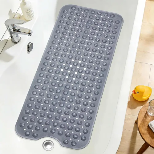 Vista 46 de Tapete de ducha negro antideslizante de 17 x 30 pulgadas, tamaño estándar, tapete de baño de burbujas suaves para ducha interior, tapete de baño