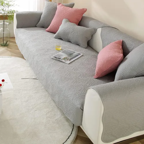 Vista 5 de vctops Funda acolchada de algodón bordado para sofá, color liso, antideslizante, suave, lavable, protector de muebles para perros, niños y mascotas