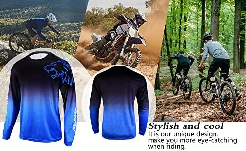 Vista 5 de Camisetas de ciclismo de montaña para hombre, manga larga, MTB Off-Road Motocross Jersey de secado rápido y absorbe la humedad