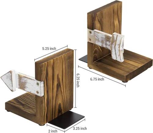 Vista 5 de MyGift Sujetalibros de granja, cocina rústica con extremos de libros, soportes de soporte de mesa bohemios, diseño de flecha blanqueada y madera