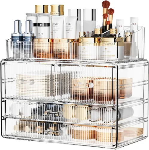 Vista 9 de ZHIAI Organizador Cosmético Apilable, Organizador Cosmético de Acrílico para Cómoda, Tocador, Gabinete de Cocina, Baño, Debajo del Fregadero