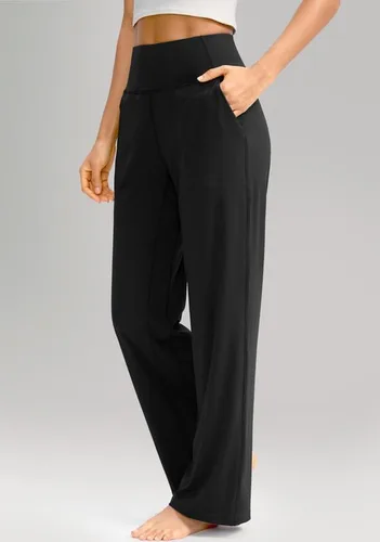 Vista 2 de Soothfeel Pantalones de pierna ancha para mujer, pantalones de trabajo de yoga con bolsillos, cintura alta, pantalones de vestir, pantalones