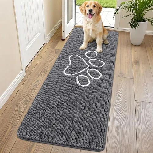 Vista 92 de Smiry Tapete para puerta de perro para patas fangosas, absorbente y Gris y negro