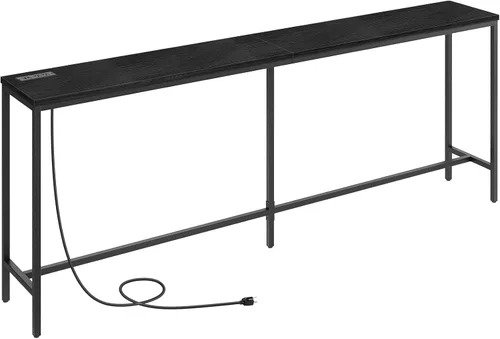 Vista 12 de MAHANCRIS Mesa consola de 70.9 pulgadas con toma de corriente, mesa de sofá estrecha, mesa de entrada industrial con puertos USB, detrás del sofá