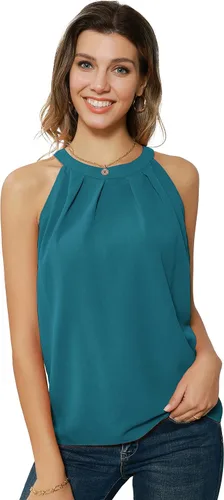 Vista 2 de GRACE KARIN Camiseta sin mangas con cuello halter de lentejuelas para mujer, camisola elegante y brillante, para fiesta, club, cóctel, chaleco
