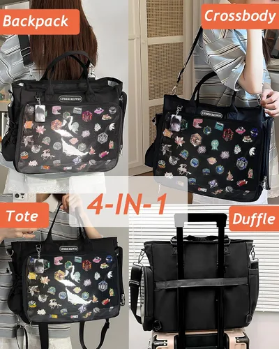 Vista 3 de Mochila grande Ita de hombro con inserto, bolso kawaiI Ita, para exhibición de pines, anime para fanáticos de Kpop (pines no incluidos) (negro)