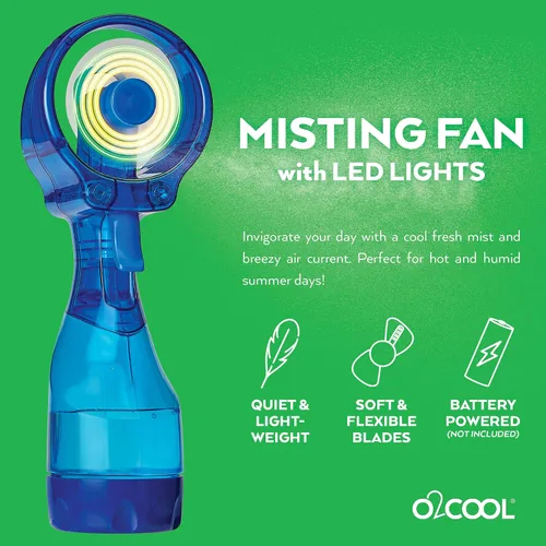Vista 8 de O2COOL Ventilador de nebulización de mano LED Deluxe con batería Raspberry