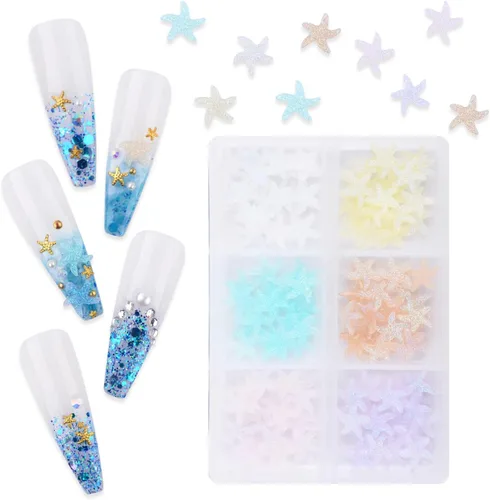 Vista 13 de 60 dijes de uñas de estrella de mar, aleación de verano, 3D, para decoración de uñas temática de playa, arte de uñas y fabricación de joyas