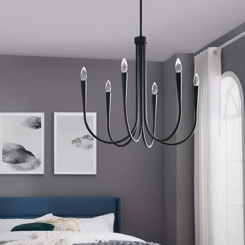 Vista 2 de Modway Penrose - Lámpara de araña de 6 luces, color negro, 25 x 25 x 72 pulgadas