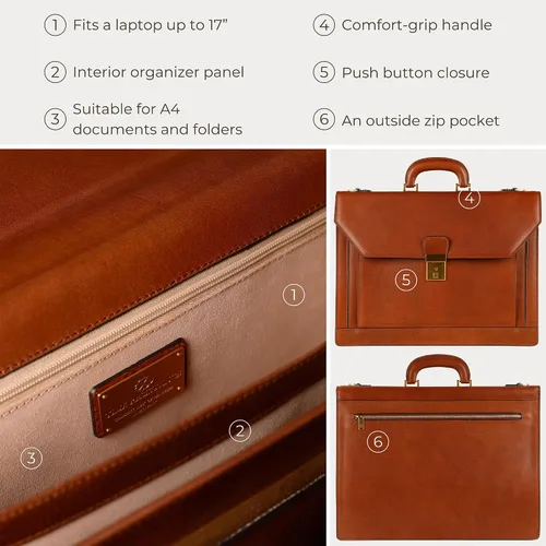 Vista 6 de Time Resistance Maletín de cuero - Bolsa italiana hecha a mano para laptop - Bolsa de trabajo para hombres y mujeres - Adjunta - Bolsa