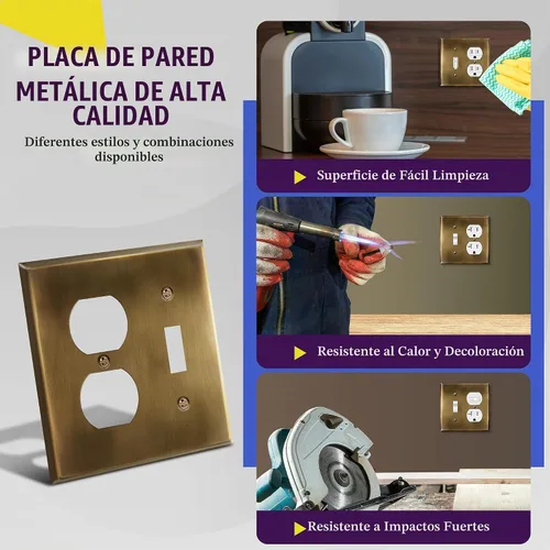 Vista 5 de ENERLITES Placa de pared de metal para combinación de interruptor de palanca y receptáculo dúplex, cubierta de salida de acero inoxidable 201 Latón