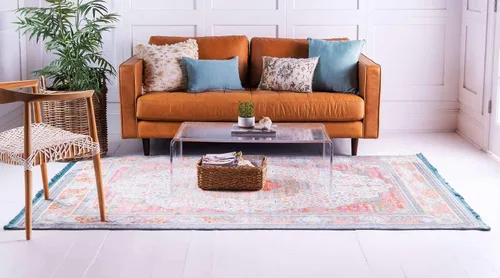 Vista 2 de Unique Loom Baracoa Collection - Alfombra malecón (2 pies 2 pulgadas x 3 pies 1 pulgada, rectangular, azul claro/naranja)