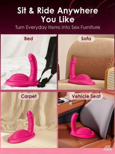 Vista 5 de Consolador de empuje para montar a caballo - Molinillos sexuales con control remoto con 9 empujes y vibraciones para estimulación del punto G