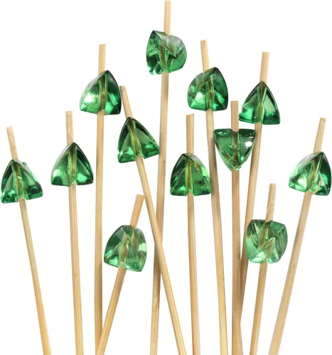 Vista 15 de BambooMN Pinchos decorativos de acrílico transparente de 5.9 pulgadas para sándwiches de frutas y cócteles de bambú para eventos de catering Claro