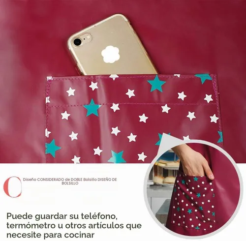 Vista 7 de Aceite de cocina de PU y delantales impermeables para mujeres con bolsillo para cocinar y lavar