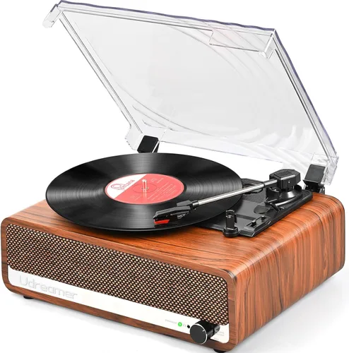 Vista 9 de Reproductor de discos de vinilo con altavoces integrados, tocadiscos de 3 velocidades con Bluetooth 5.3 más reciente, entrada AUX, conector