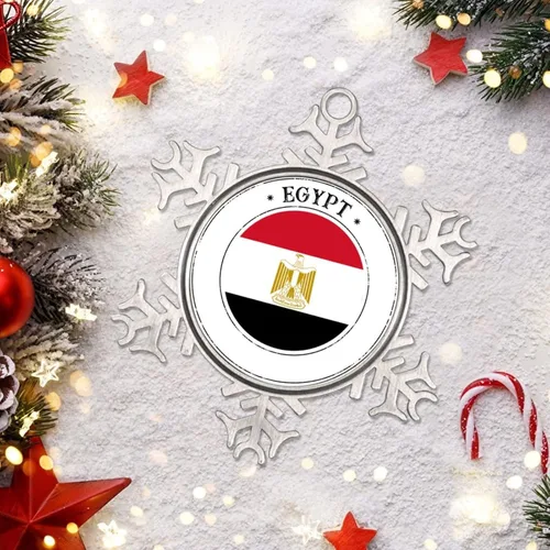 Vista 6 de Adorno de copo de nieve con bandera de Egipto, adornos para árbol de Navidad, recuerdo de la ciudad del país, adornos de Navidad personalizados
