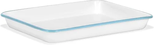 Vista 10 de Red Co. Bandeja rectangular clásica de metal esmaltado de 11 x 9 pulgadas, 2 cuartos de galón, borde blanco sólido/verde oscuro