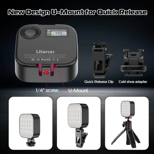 Vista 5 de Ulanzi U60 RGB Clip en luz de video, CRI≥95 2500-9000K regulable con zapata fría Negro