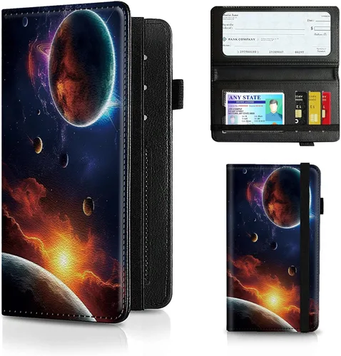 Vista 56 de Funda para chequera para hombres y mujeres, cartera de cuero RFID con ranuras para tarjetas de crédito, soporte de cheques duplicados personales