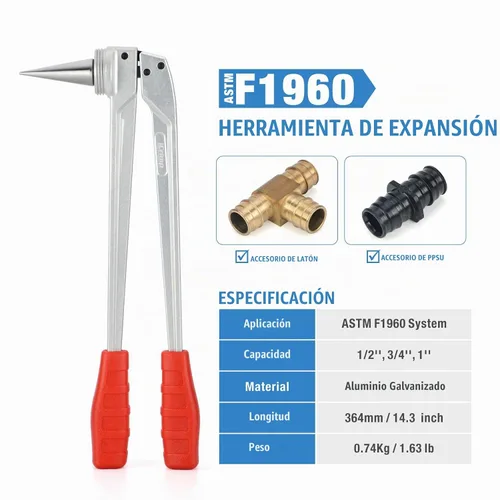 Vista 3 de iCrimp PEX - Herramienta expansora con cabezales de expansión de 1/2", 3/4", 1" para manguitos de expansión Uponor ProPex, cumple con la norma ASTM
