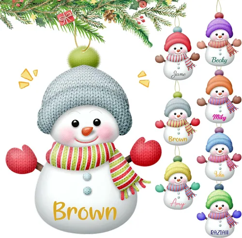Vista 8 de Adornos de Navidad personalizados con nombre personalizado, muñeco de nieve, nombres de familia, decoración de árbol colgante de Navidad, 7