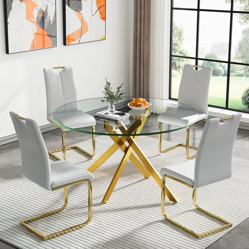 Vista 10 de HomVent Juego de mesa de comedor redonda de vidrio de 3 piezas, juego de mesa de cocina de vidrio redondo para 2 personas con 2 sillas de comedor