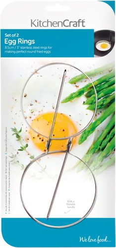Vista 2 de KitchenCraft KCEGGRINGS - Anillos de huevo para freír, acero inoxidable, 3.3 in, juego de 2, color plateado