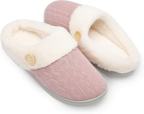 Vista 14 de Chantomoo Pantuflas para Mujer Cálidas y Cómodas con Espuma Viscoelástica Pantuflas de Casa Zapatos de Punto con Forro de Piel Sintética Suela
