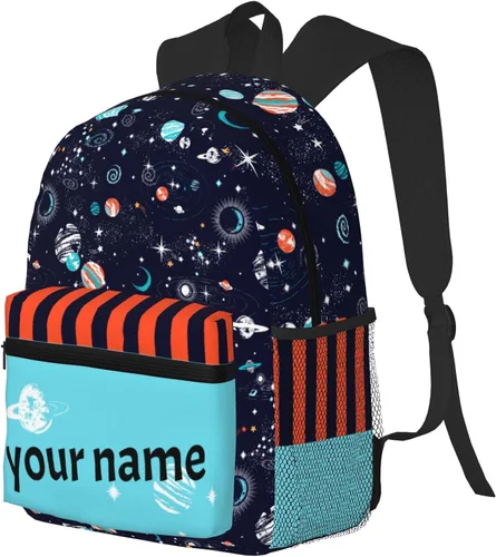 Vista 2 de J&SBGFT Mochila personalizada para niños y niñas, mochila personalizada con nombre, mochila escolar para niños, bonita mochila escolar, 06-Space
