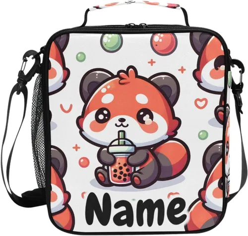 Vista 48 de Lonchera con patrón de cuadros blancos y negros, bolsa de almuerzo aislada, bolsa de preparación para niños, correa de hombro congelable a001