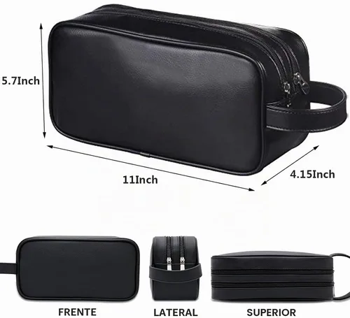 Vista 6 de Neceser para hombre y mujer, Negro, 1 unidad (Paquete de 1), Classic Neceser suave para damas, accesorios de viaje, artículos esenciales
