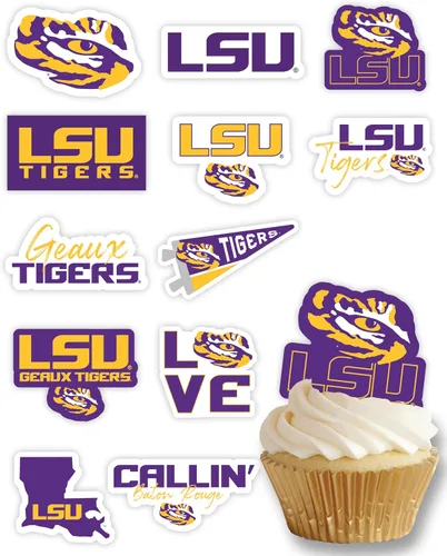 Vista 34 de Decoraciones para cupcakes de la Universidad de Alabama, suministros para fiestas de fútbol americano, cumpleaños, graduación (24 piezas)