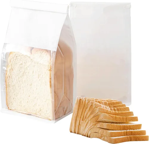 Vista 8 de 50 bolsas de pan con lazo de lata, bolsas para pan hechas de papel de algodón marrón, bolsa de embalaje de almacenamiento con ventana transparente