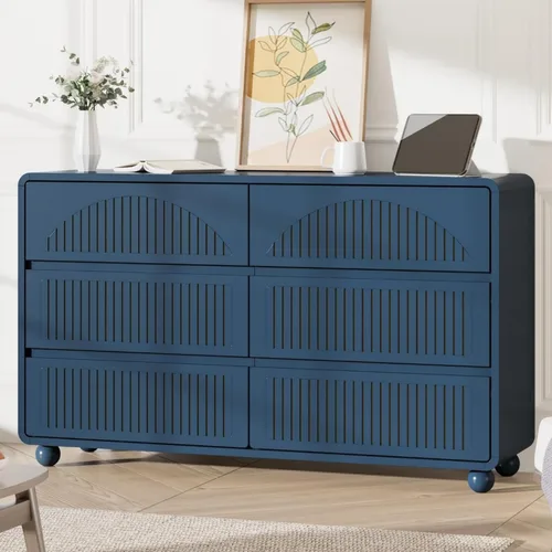 Vista 10 de Cómoda acanalada de 51.2 pulgadas de ancho con 6 cajones para dormitorio