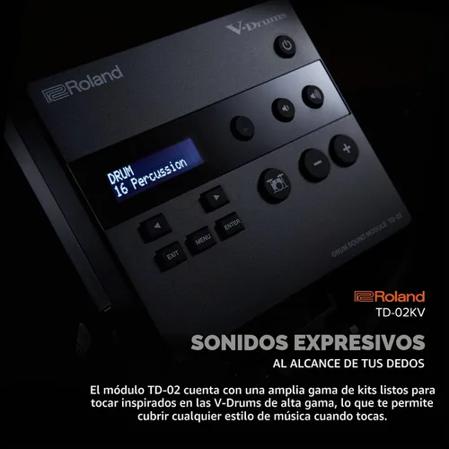 Vista 5 de Roland TD-02KV V-Drums Batería electrónica con capacidad de ejecución expresiva, características de reducción de ruido, redoblante con parche