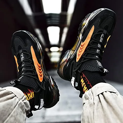 Vista 5 de LZDZN Zapatos de baloncesto para hombre, zapatillas de deporte altas para correr, senderismo, deportes aéreos, atléticos, caminar, negro, beige
