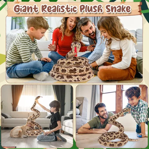 Vista 5 de Hozzi Boa Constrictor gigante de peluche grande de serpiente de peluche realista de 78.7 in / 80 pulgadas, regalos realistas para niños, fiesta