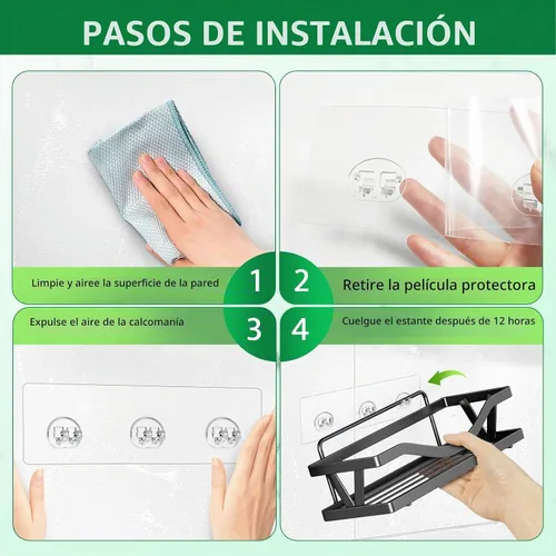 Vista 6 de Paquete de 4 ganchos adhesivos de repuesto para regadera Paquete de 4 ganchos transparentes