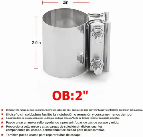Vista 2 de BESULEN Abrazadera de escape de 2 pulgadas, 2 piezas de abrazadera de banda de junta de tope, abrazadera de banda de silenciador de acero inoxidable