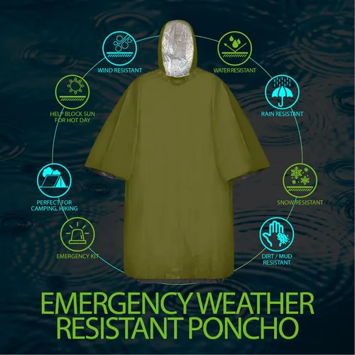Vista 5 de FosPower Poncho de lluvia de emergencia [paquete de 4] [conserva el 90% del calor corporal] Impermeable reutilizable resistente a la intemperie