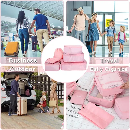 Vista 7 de YSBYWSYR 8 cubos de embalaje para maletas, organizador de bolsas de viaje para equipaje, artículos esenciales de viaje ligeros, ropa zapatos