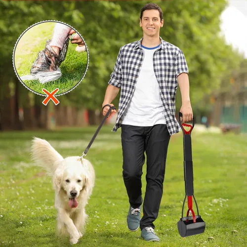 Vista 7 de UPSKY Recogedor de excrementos de 32 pulgadas para perros grandes y pequeños, pala de mango largo con bolsas de desechos, herramienta portátil