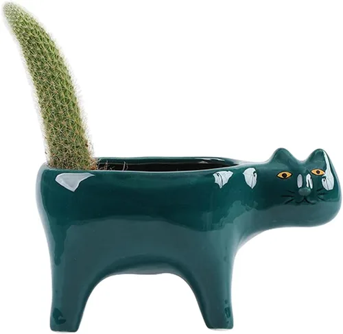 Vista 8 de DIYOMR Macetero de animales para suculentas, macetas de cerámica para gatos, contenedores de cactus o plantas para decoración del hogar, oficina