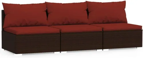 Vista 15 de Patio 3 Seater Sofa with Cushions Brown Poly Rattan Brown and Green