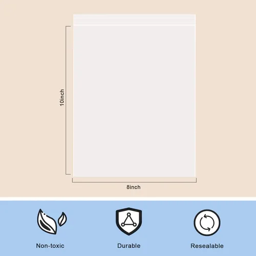 Vista 2 de joybest 100 bolsas de polietileno de plástico transparente con cremallera de 8 x 10 pulgadas, bolsas de plástico con cierre resellable con cierre