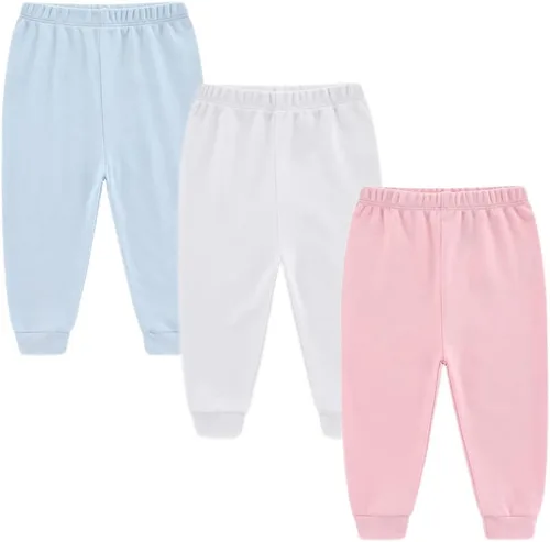 Vista 13 de Conjunto de leggings para bebé recién nacido, conjunto de canastilla para bebé niño y niña Paquete de 3 (gris+azul+bronceado)