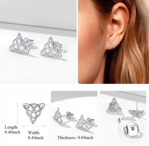Vista 3 de ChicSilver Aretes de nudo celta hipoalergénicos de plata de ley 925 con forma de corazóntriángulo, joyería celta para mujer, plataorooro rosa