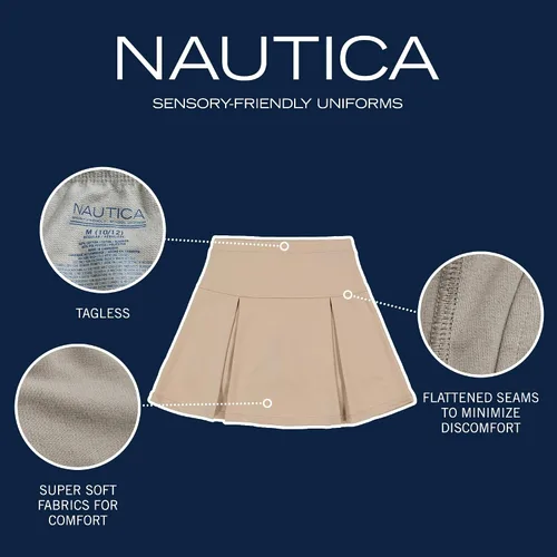 Vista 4 de Nautica Uniforme escolar para niñas, patinete plisado de rendimiento sensorial